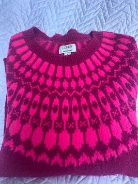 J. Crew Magenta and Hot Pink Fair Isle Crewneck Sweater